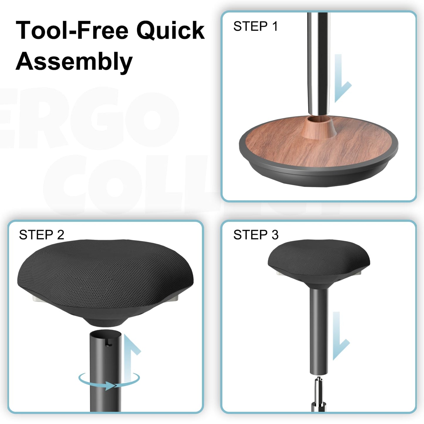 ERGO COLLECT Adult Wobble Stool - Anti-Fatigue Standing Desk Stool with 360° Rocking Non-Slip Curved Base, Height Adjustable 22-32 Inch Standing Chair for Home & Office,Walnut