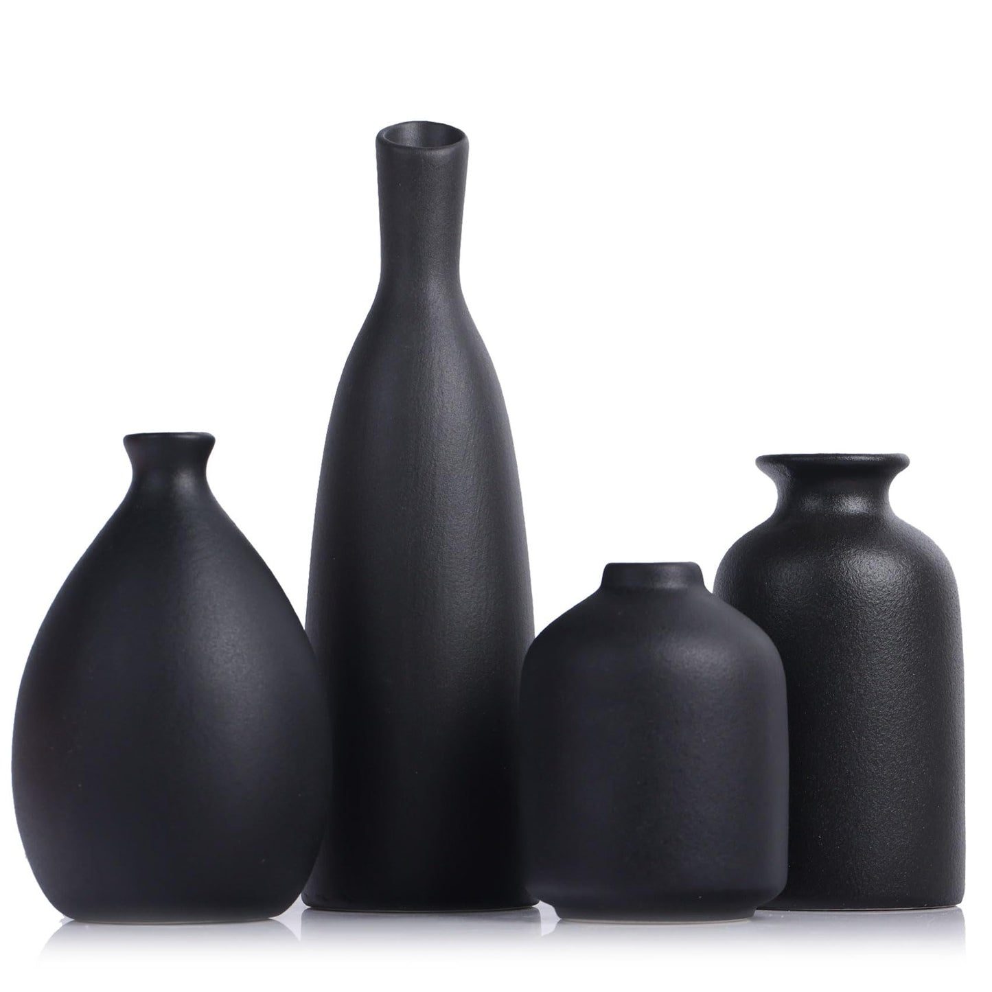 Black Ceramic Bud Vases Set of 4, Farmhouse & Mantle Decor, Living Room, Kitchen & Office, Coffee Table Decor, Bulk
