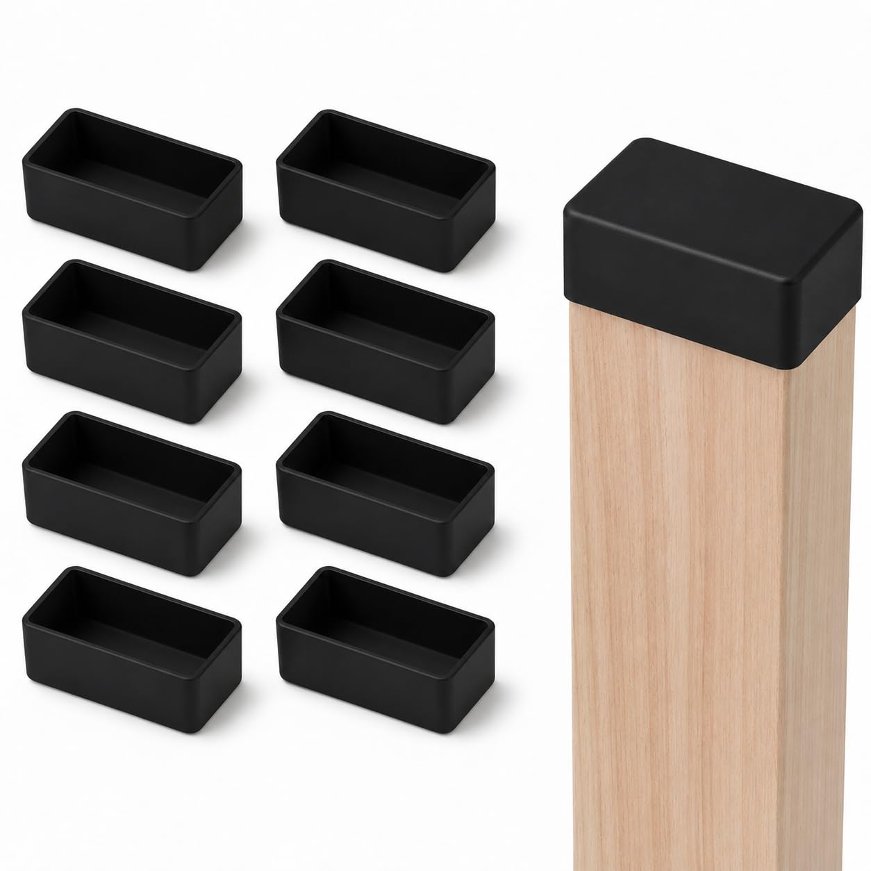 8 Pack 2x4 Rubber End Caps for Wood Posts, 1.5" x 3.5" Rectangle Furniture Leg Caps, Waterproof Rubber Foot Covers for 2x4 Lumber, Table Legs, Armrests and Outdoor Wood Posts