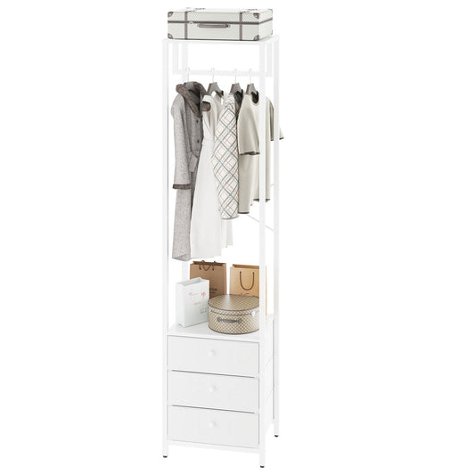 YMYNY Coat Racks, Clothes Rack with Drawers, Freestanding Tall Closet Organizer with 3 Fabric Drawers, Clothes Stand for Hanging Shirts, Coat,15.35" L×11.41" W×70.47" H, White UHGR001W