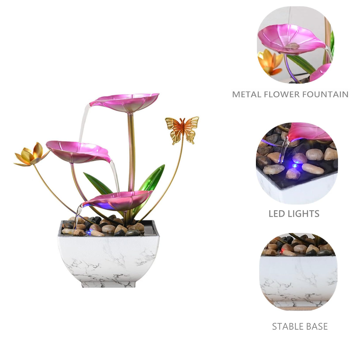 Qingyingge 11‘’ H Pink Tabletop Water Fountain, Zen Desktop Waterfall, Indoor Lotus Desktop Decorative Fountain, Home Bathroom Bedroom Decor.