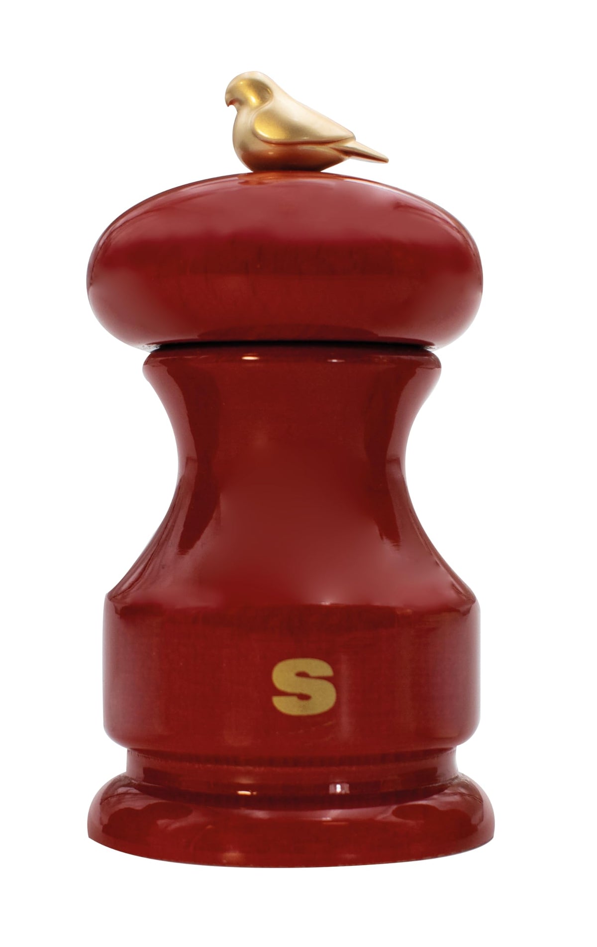 Bisetti Bird Red Lacquered Beechwood Salt Mill With Adjustable Ceramic Grinder, 11 cm / 4.33 Inch, Made in Italy