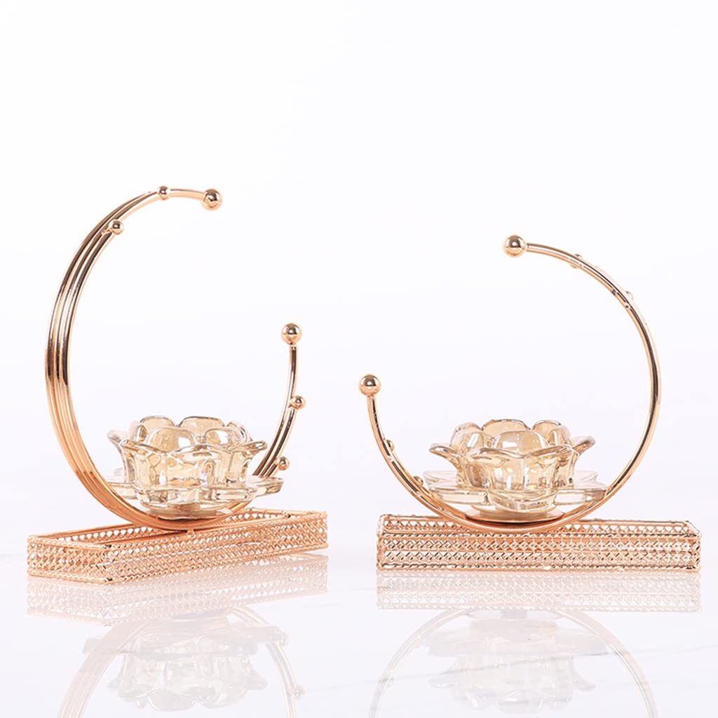 Candlestick Holders New Chinese Candle Holder Creative Crystal Glass Metal Candle Holder Ornament Home Restaurant Desktop Candlelight Dinner Candle Holders(Size:B)