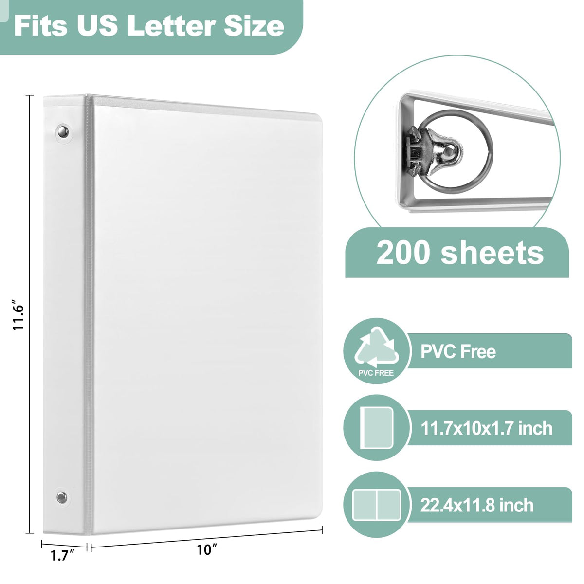 SUIN 1-Inch 3-Ring-Binder, Customizable Clear View Cover, for US Letter Size 8-1/2 x 11'', Perfect for Office/School (White - 2 Packs)
