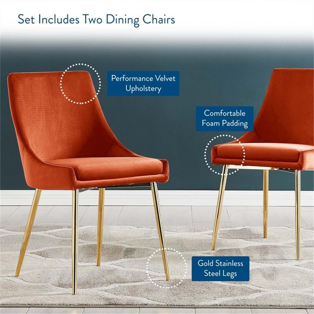Modway Viscount Performance Velvet Upholstered Side Dining Chairs in Gold Orange - Set of 2