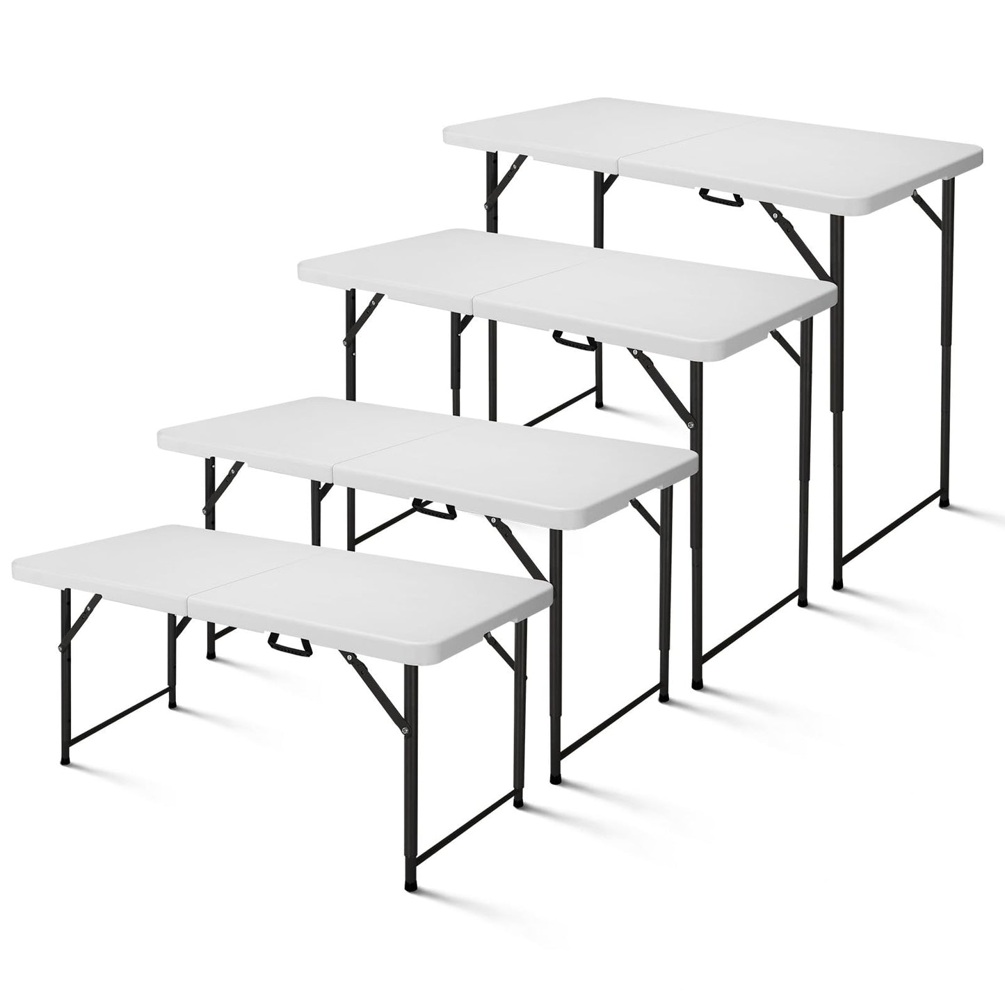 FROASISPRO 4ft Folding Table, Portable Fold-in-Half Adjustable Height Utility Table for Indoor/Outdoor Use, Durable HDPE & Steel, Stable & Lightweight, Multi-Purpose, White