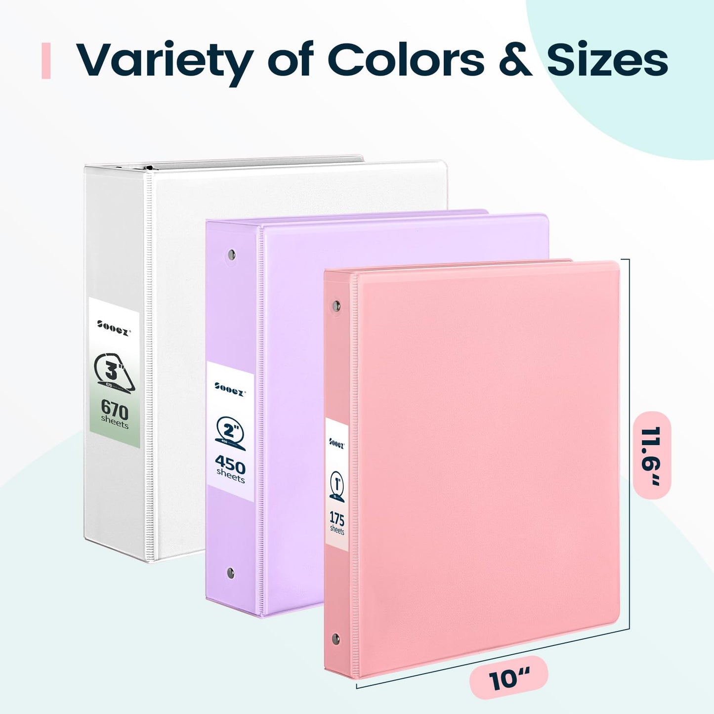 2 Pack BinderX Extra Durable 3 Ring Binder, 2 Inch Binder Round Ring, Fits 900 Sheets of 8.5x11 Paper, Customizable View Cover with Inside Pockets, Cute School Supplies for Girls, Pink & Aqua Blue