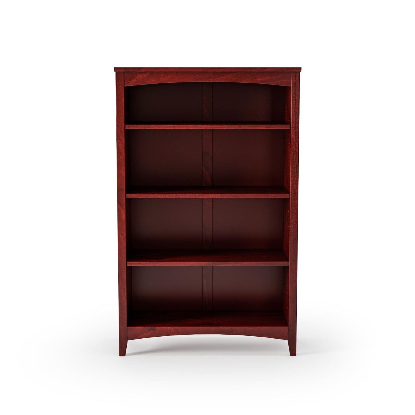 Camaflexi Shaker Style 4 Shelf Bookcase/Solid Wood / 48" High/Adjustable Shelving/Closed Back/Display Bookshelf for Living Room, Bedroom, Home and Office, Red Garnet Stain
