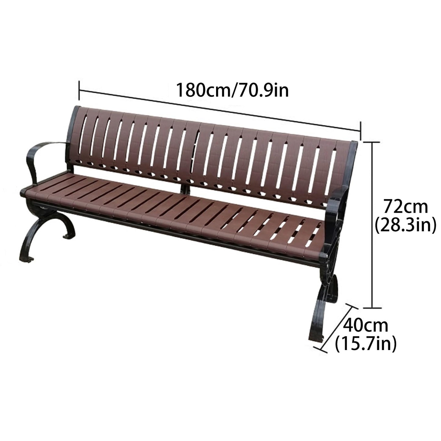 This Large Metal Patio Garden Bench - 180cm Slatted Seat Outdoor Furniture for Porch, Deck, Park, Yard, Entryway, Lawn - Stylish & Durable Seating Solution