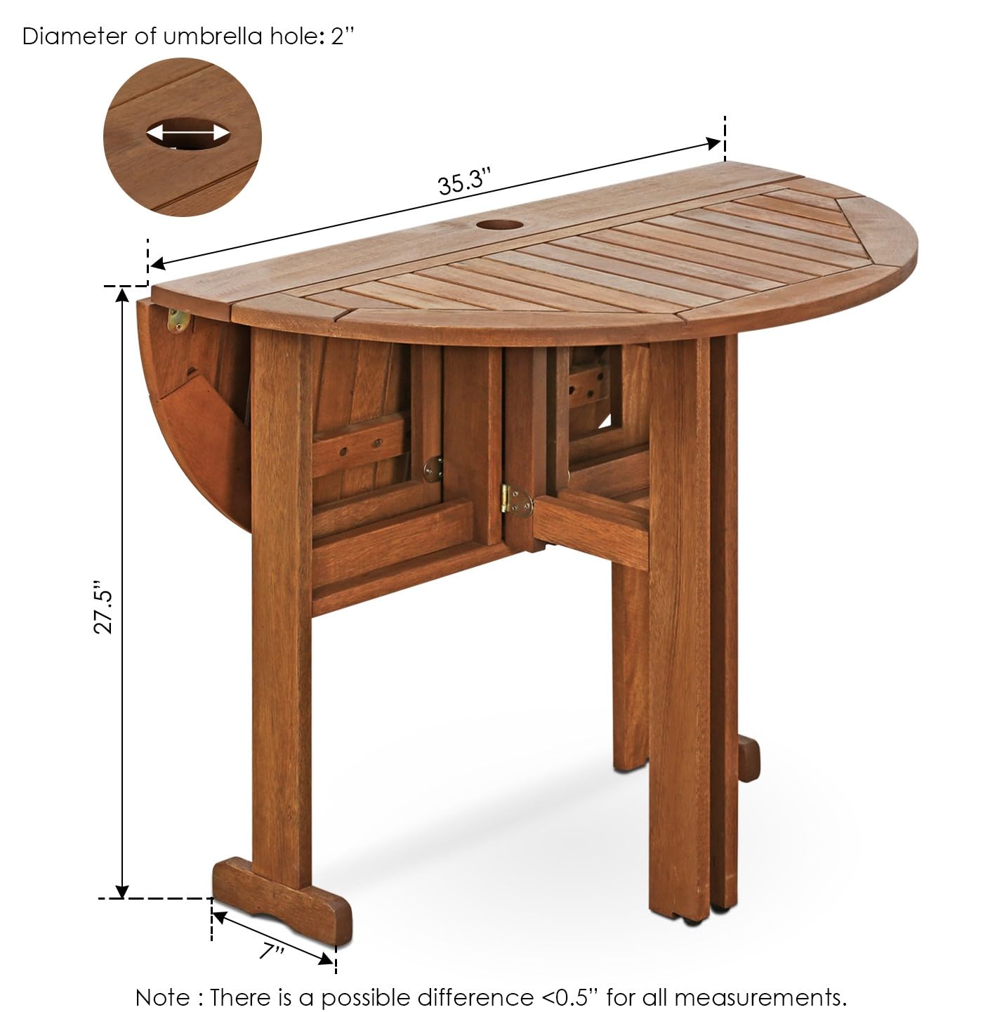 Furinno FG17035 Tioman Hardwood Patio Furniture Gateleg Round Table in Teak Oil, Natural