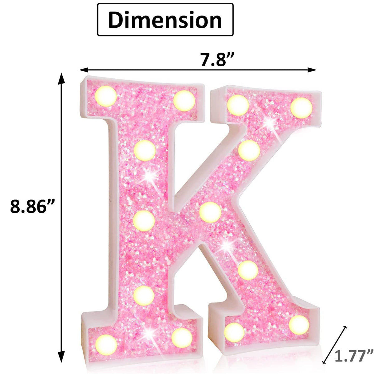Light Up Letters, Glitter Alphabet Letter Sign Pink LED Marquee Letter Lights Battery Powered for Night Light Girls Bedroom Birthday Party Wedding Home Christmas Decorations Gift for Her-Pink K