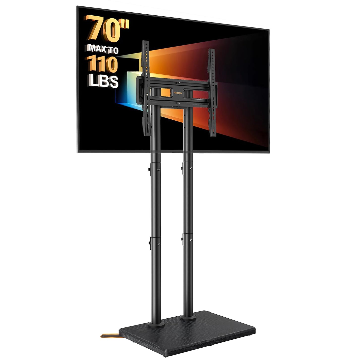 Perlegear Universal Floor TV Stand for 32–70" TVs up to 110 lbs, Height-Adjustable Tall TV Stand with Solid Wood Base & Extra-Stable Anti-Tip Feet, Swivel TV Mount for Bedroom, VESA 400x400, PGFLS34B