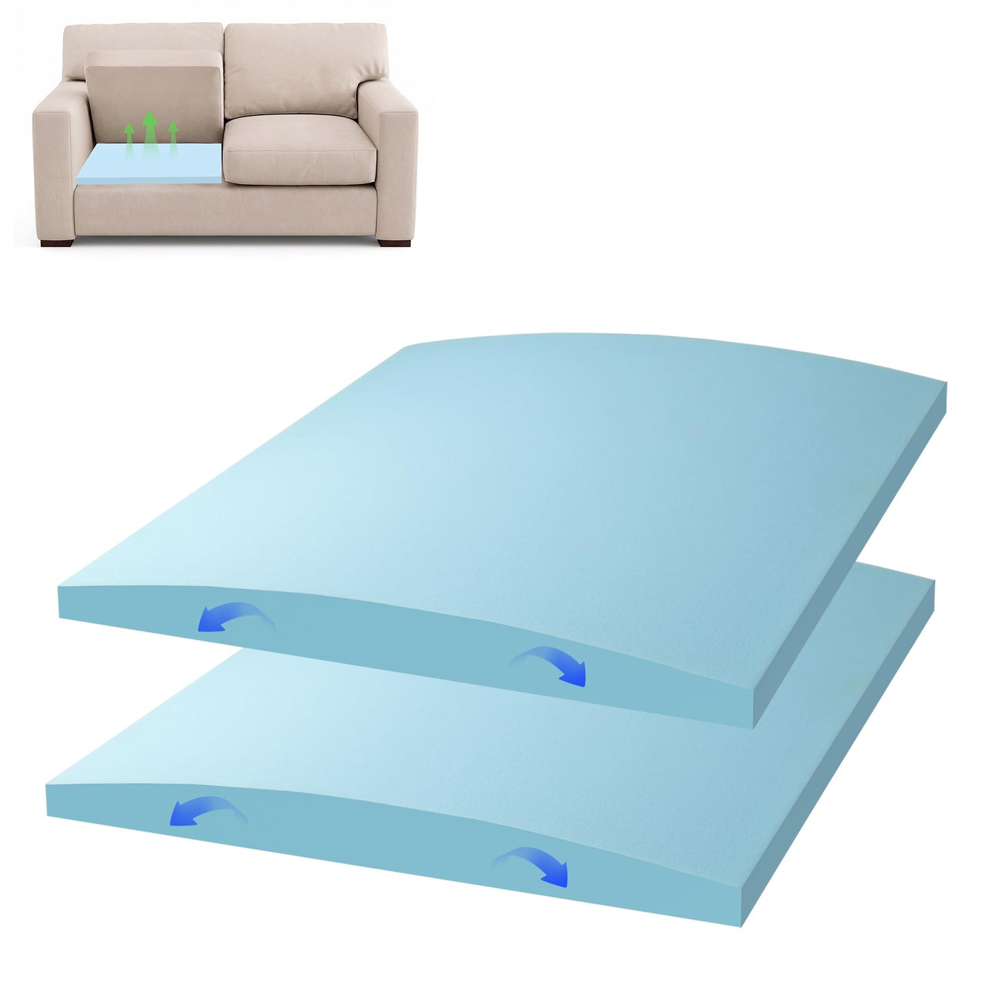Desunqin 2PCS 22 x 22 x 2.4 in Large Size Couch Cushion Support for Sagging Seat, 40D Arc Sofa Cushion Support, High Rebound Couch Seat Support, Repair Sofa Dents to Improve Comfort, Blue