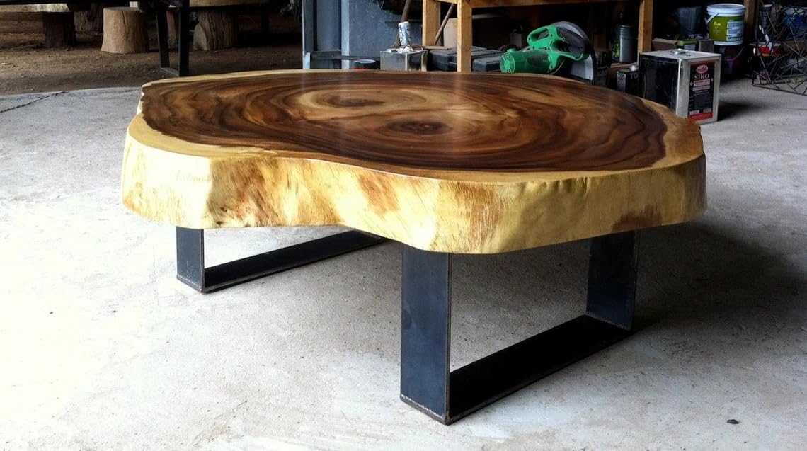 RESINHOMEFURNITURE Stunning Live Edge Acacia Wood Coffee Table Living Room Table Center Table Dining Table Hallway Table Office Table Side/End Table Home Décor (30" Inches Tall, 24 x 24 Inches)