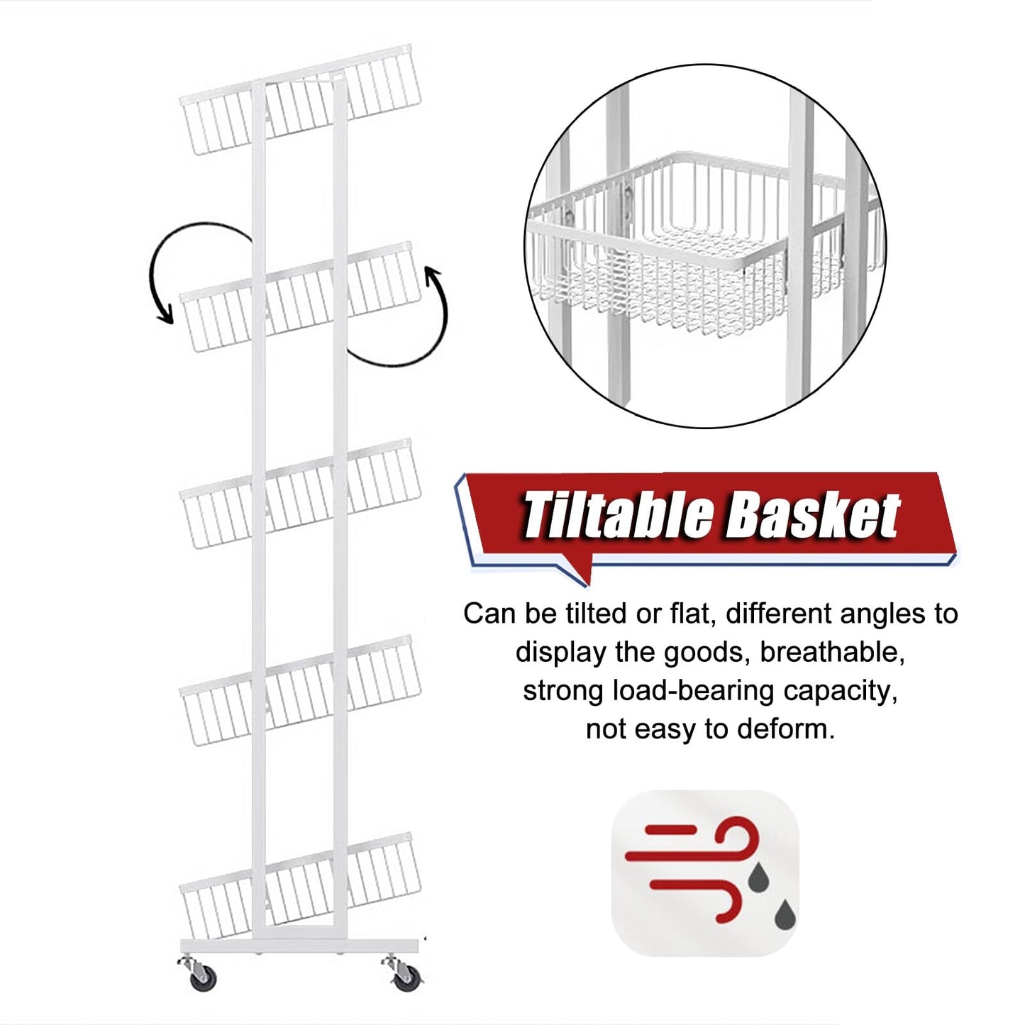 3/4/5 Layer Snack Organizer for Pantry Shelf, Freestanding Mobile Chip Candy Snack Fruit Vegetable Display Rack with Tiltable Basket, Kitchen/Pantry/Office Wire Storage Cart (