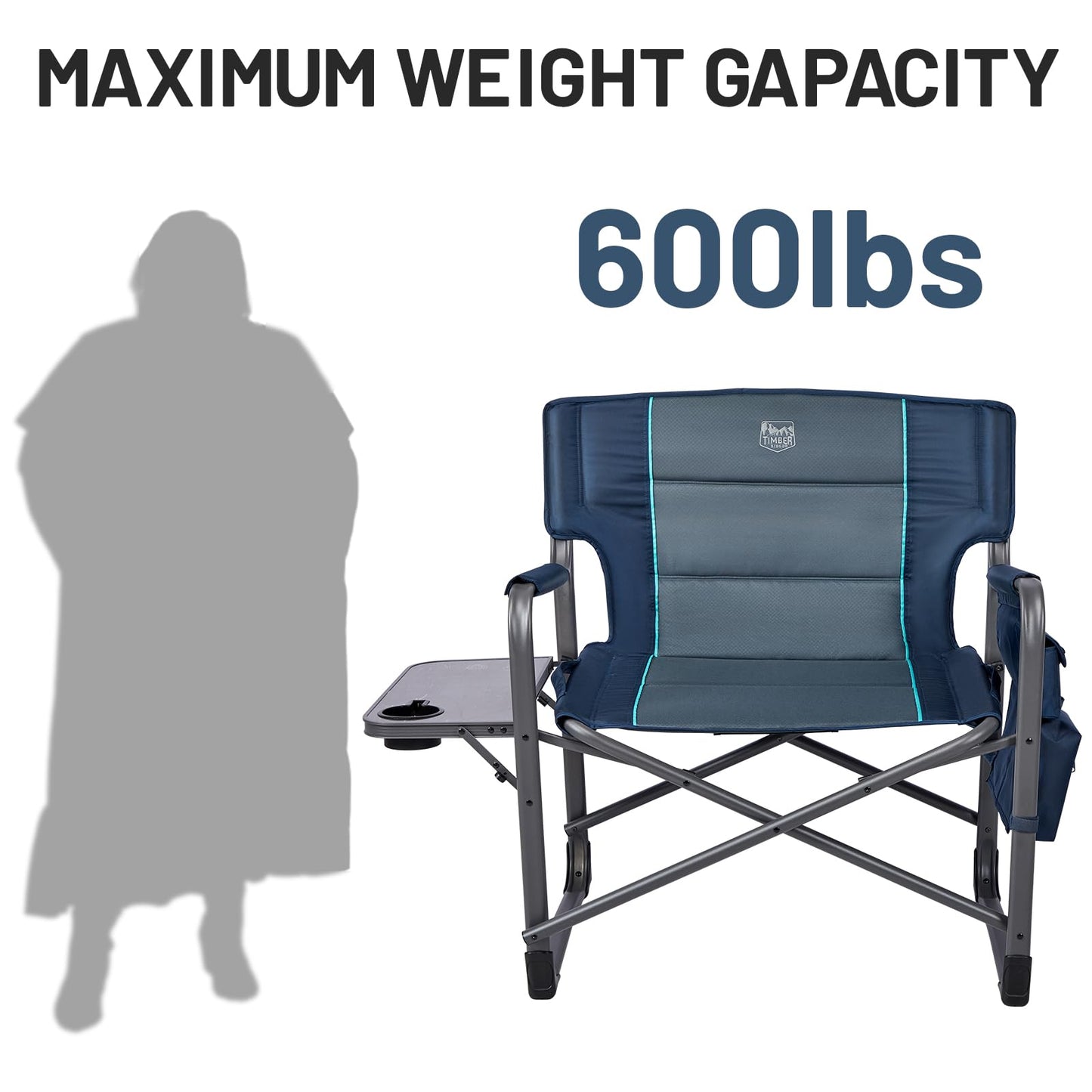 Timber Ridge XXL Upgraded Oversized Directors Chairs with Foldable Side Table, Detachable Side Pocket, Heavy Duty Folding Camping Chair up to 600 Lbs Weight Capacity (Blue) Ideal Gift