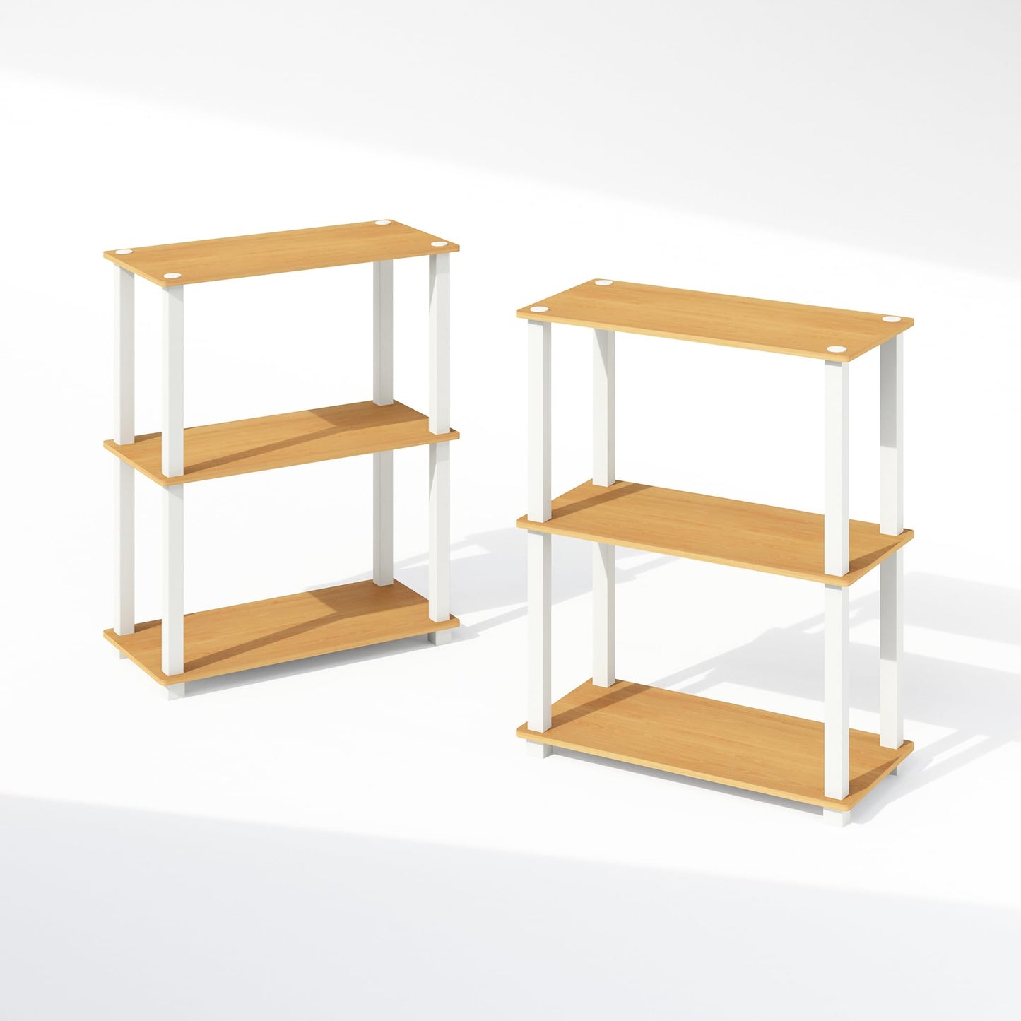 Furinno Turn-S-Tube Storage Shelves Set of 2, 3-Tier Book Shelf, Corner Shelf, Toolless Open Shelves, Square Tubes, for Organization and Storage, Living Room, Garage, Home Office, Beech