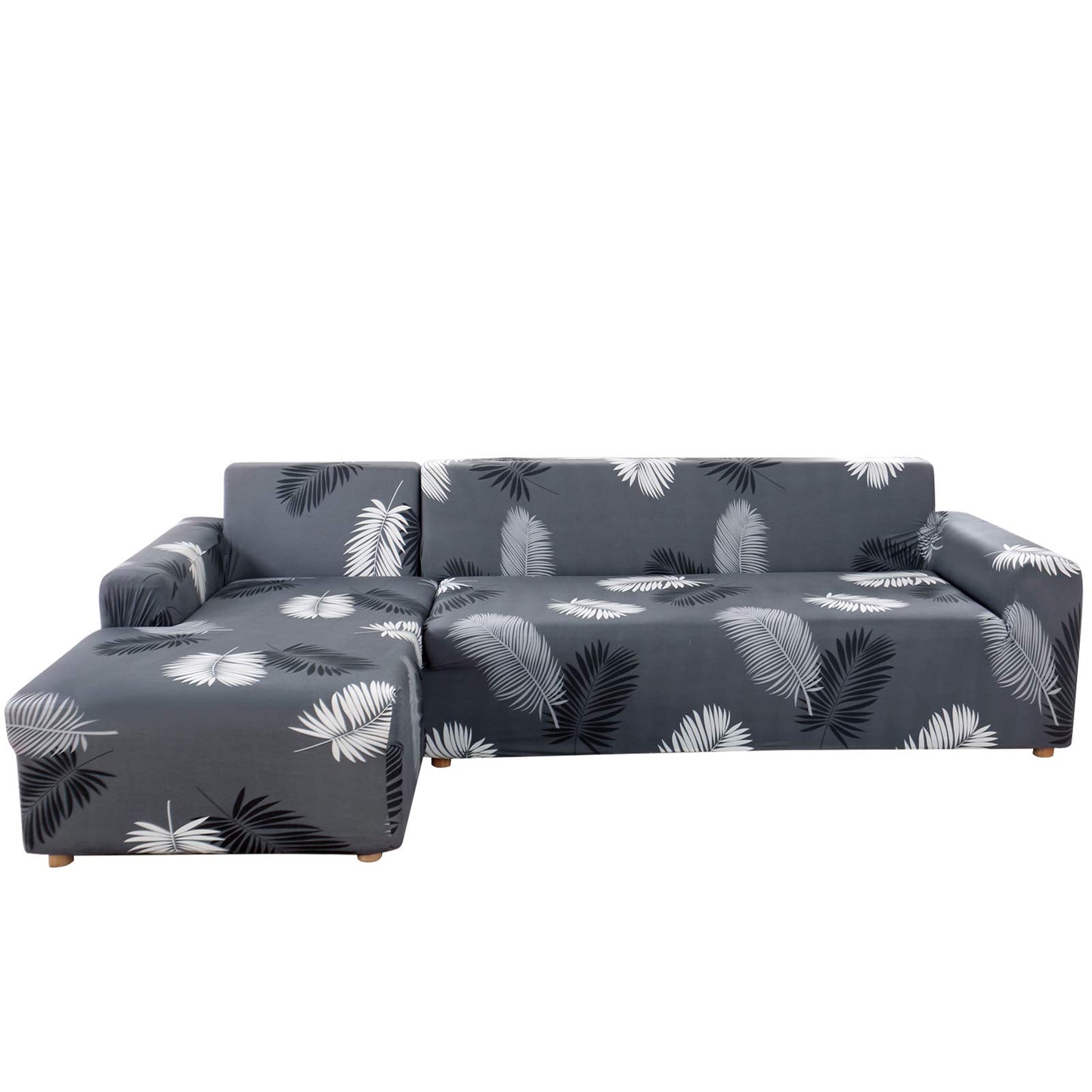 MIFXIN Sectional Sofa Covers L Shape Couch Slipcover 2 Piece Stretch Elastic L-Type Chaise Sectional Sofa Couch Furniture Protector for Living Room Pets Kids (Grey Black)