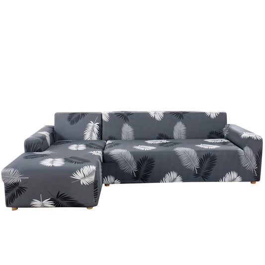 MIFXIN Sectional Sofa Covers L Shape Couch Slipcover 2 Piece Stretch Elastic L-Type Chaise Sectional Sofa Couch Furniture Protector for Living Room Pets Kids (Grey Black)