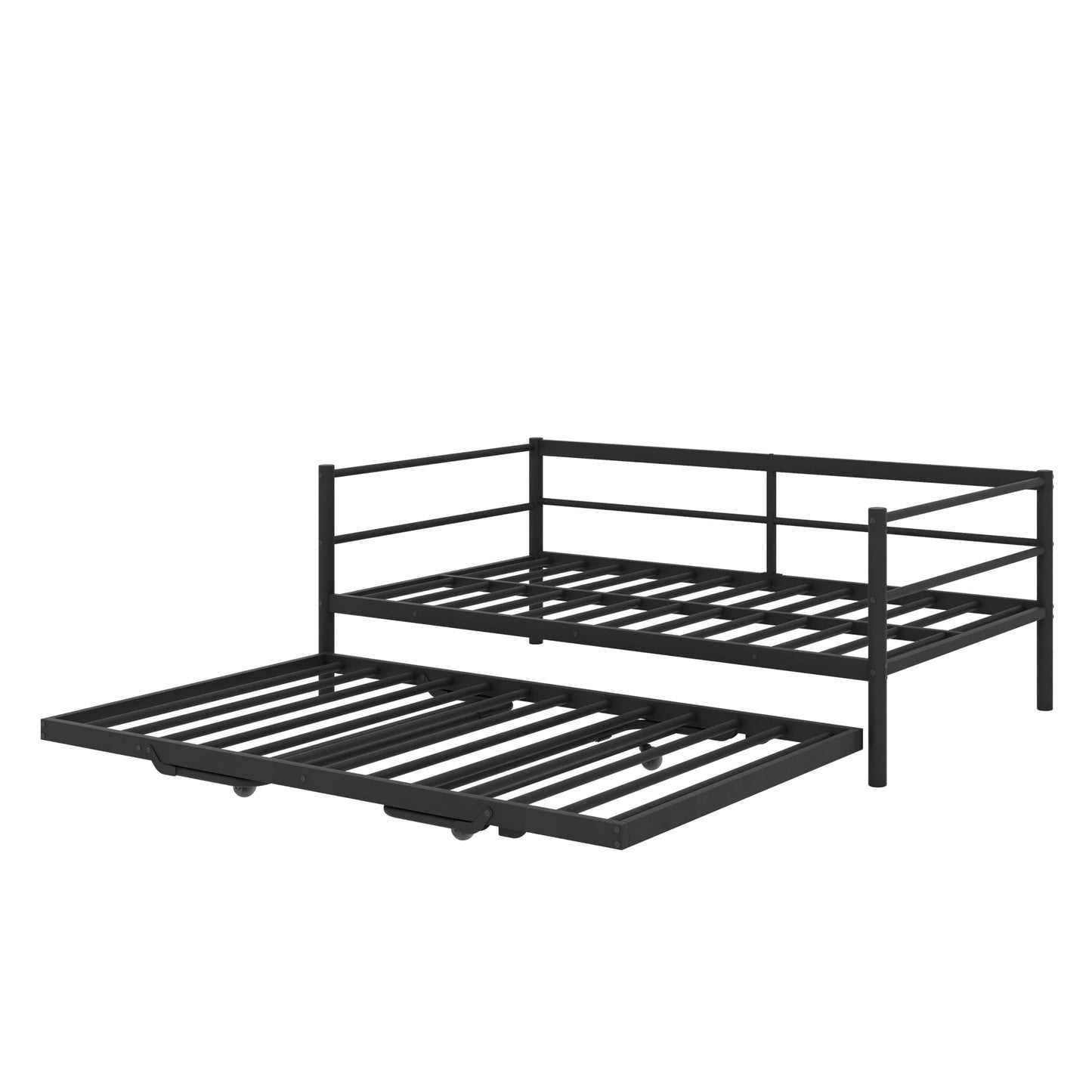 YunNianYang Twin Size Black Metal Daybed with LED and Adjustable Trundle