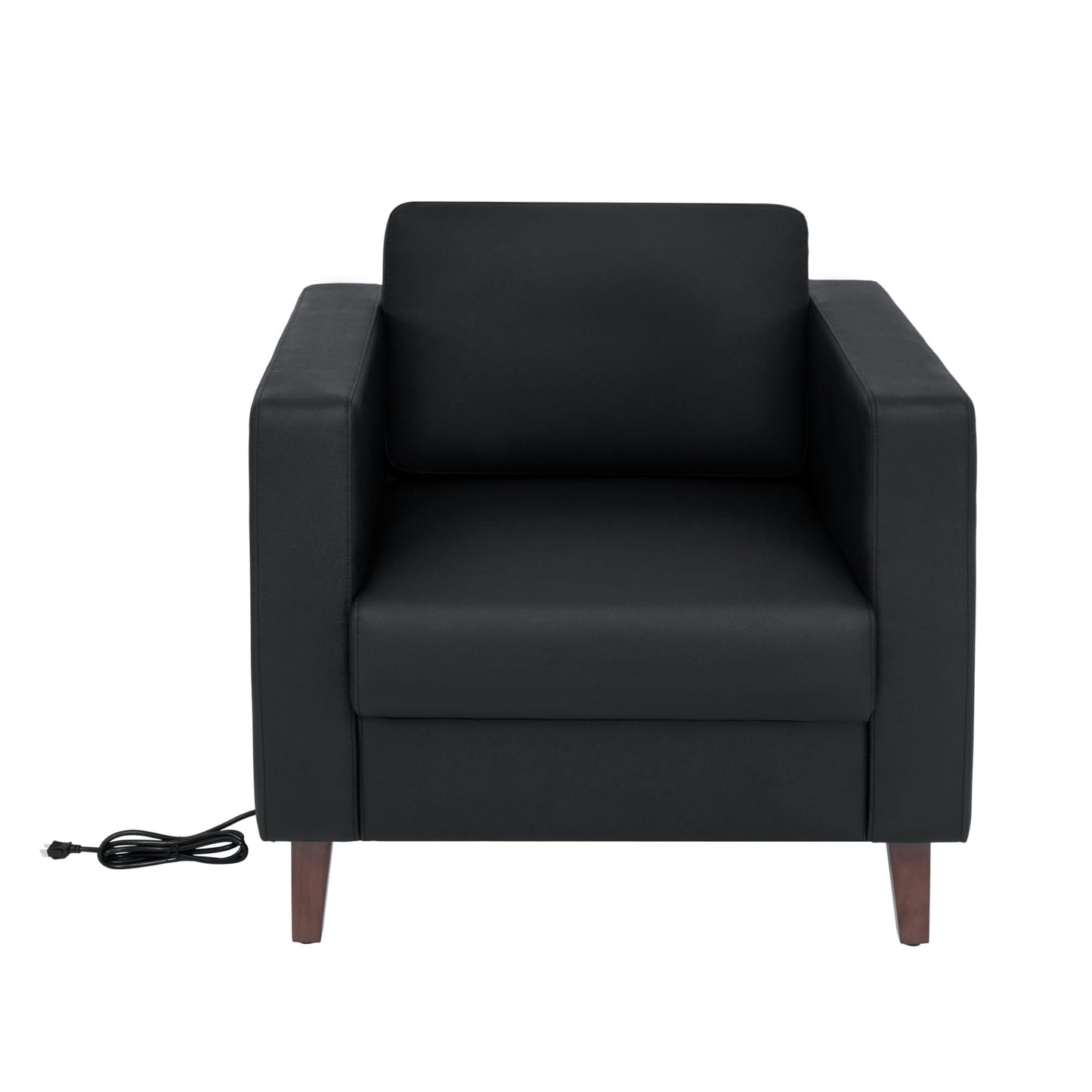 Flash Furniture Hercules Artemis Commercial Chair for Reception and Lobby Use with Solid Wood Legs, 2 Outlets, 1 USB, and 1 USB-C Ports, Black LeatherSoft