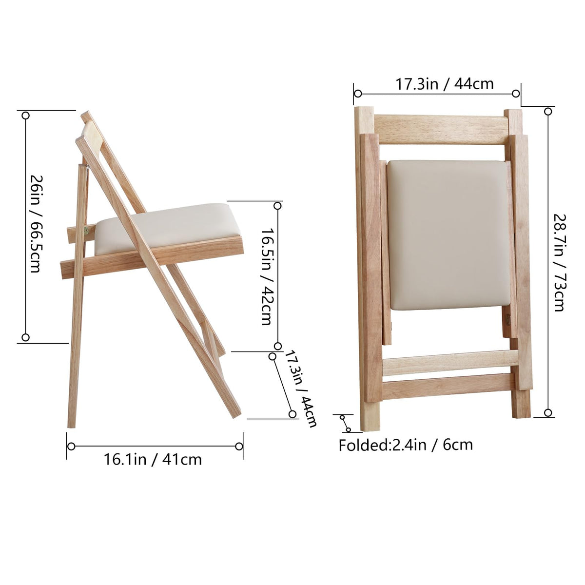 COMUHOME Wood Drop Leaf Folding Dining Table with 2 Drawers and 4 Wheels, Wood Padded Folding Chairs Set of 2, Space Saving Dining Table with 2 Chairs
