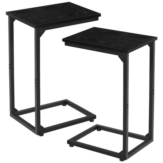 AMHANCIBLE C Shaped End Table Set of 2, Couch Side Table that Slide Under Sofa, Narrow Small Space TV Trays for Living Room, Bedroom, Black, HET02CBK