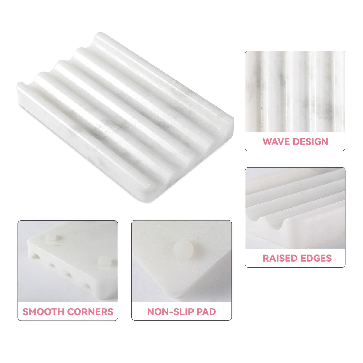 2 Pcs Marble Soap Holder, Soap Dish for Shower, Bathroom, Kitchen, Multi-Function Bar Soaps Holder, Soaps Saver with Water Ripple Design, Soap Tray(Namib Fantasy)