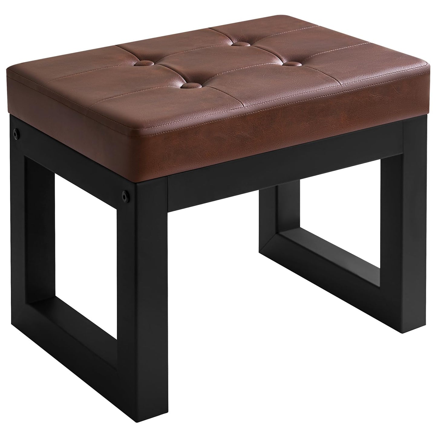 IBUYKE 16 Inch Small Foot Stool Ottoman, Rectangle PU Faux Leather Foot Rest with Padded Seat and Metal Legs, Modern Ottoman Foot Rest for Living Room Bedroom Entryway Couch, Dark Brown WBD026Z