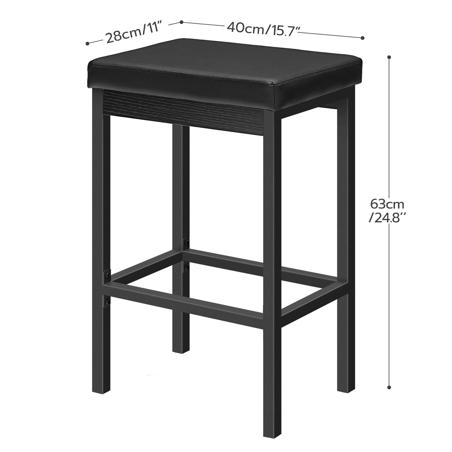 HOOBRO Bar Stools, Set of 2 Bar Chairs, 24.8-Inch Height Stools, Breakfast Bar Stools, Kitchen Stools, 2" Thick Upholstery, for Kitchen, Dining Room, Cafe, Bar Counter, Black BB21BY01