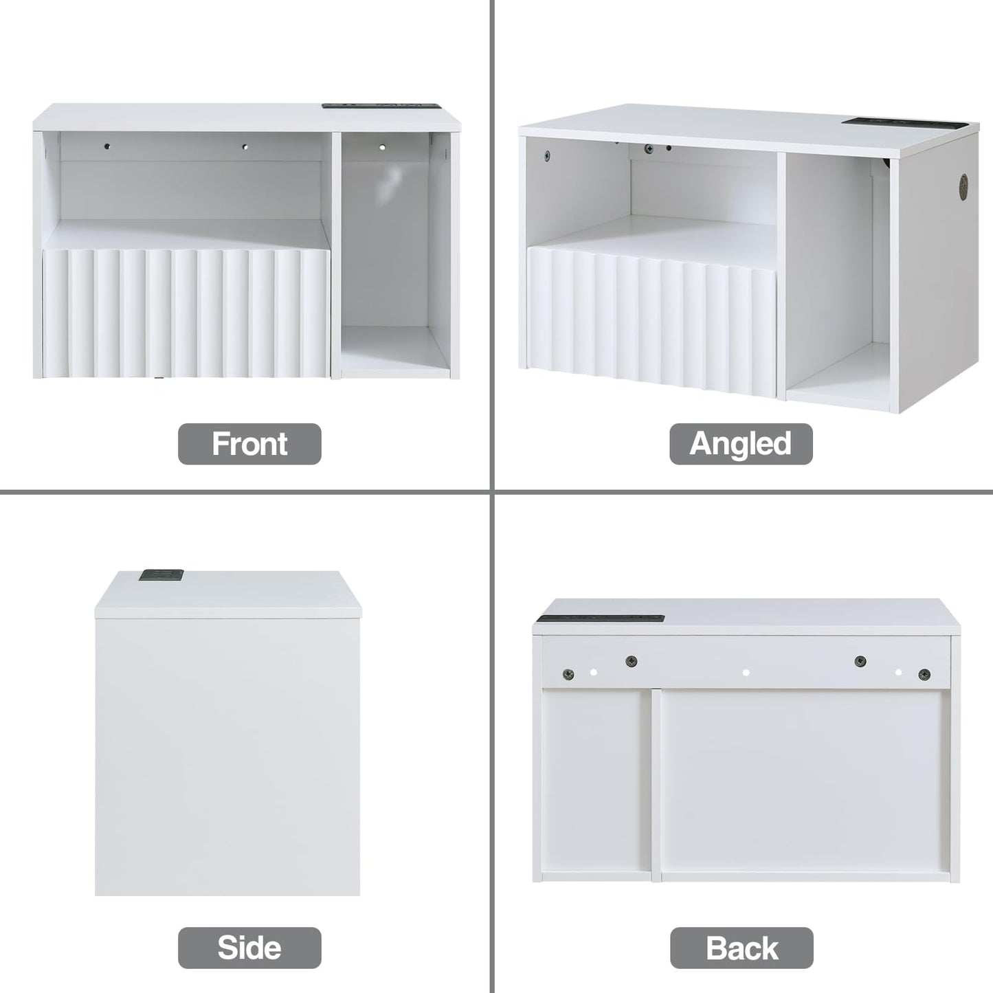 BuildHom Modern Matte White Fluted Floating Nightstand with Charging Station, NightStand with Drawers, Bedside with USB Ports and Outlets, Bedroom Furniture (Right)