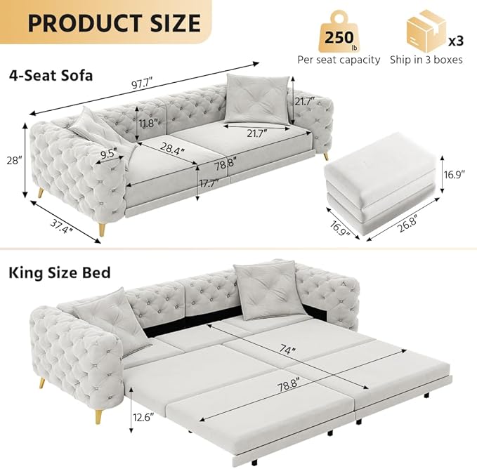 97.7" Convertible Queen Sleeper Sofa