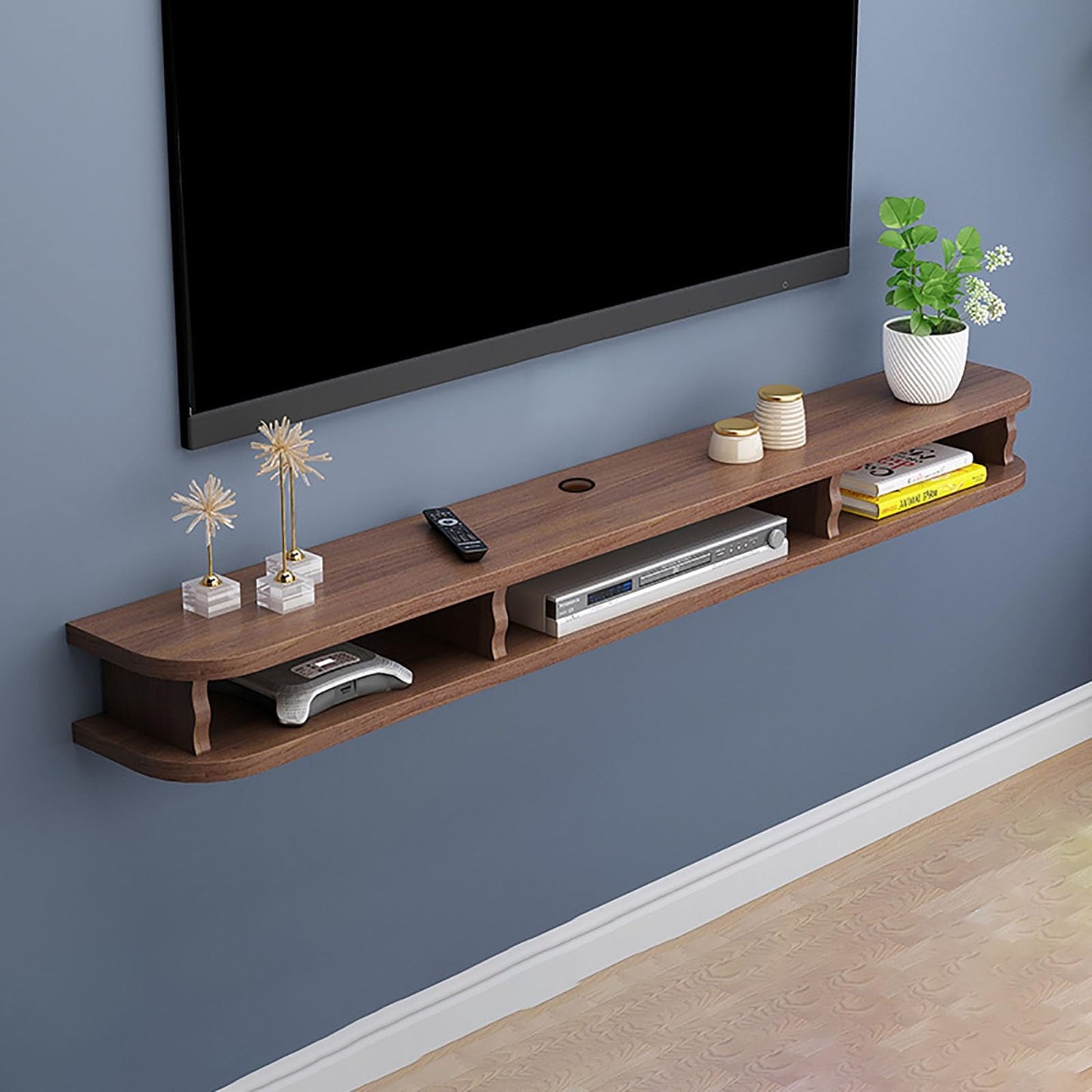 Sofa Tables Modern Wooden Console Table Semi Circular Design Rectangular Base Wall Accent Small Spaces Side Hallway Entryway,Modern Floating TV Stand - Wall-Mounted Media Console Shelf, Wood