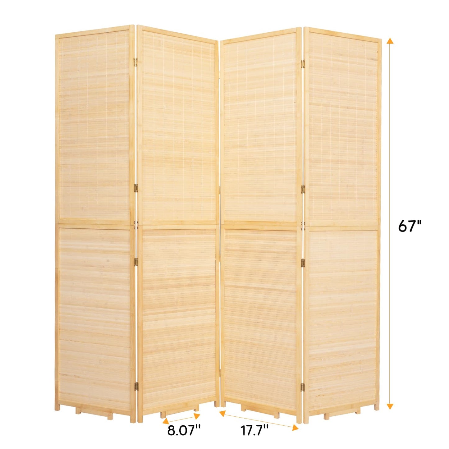 Bamboo Room Divider Folding Privacy Screens, Wall Divider for Room Separation, Portable Room Partitions and Dividers, 5.6FT Bamboo Mesh Woven Room Divider Panel (Beige, 4 Panel)