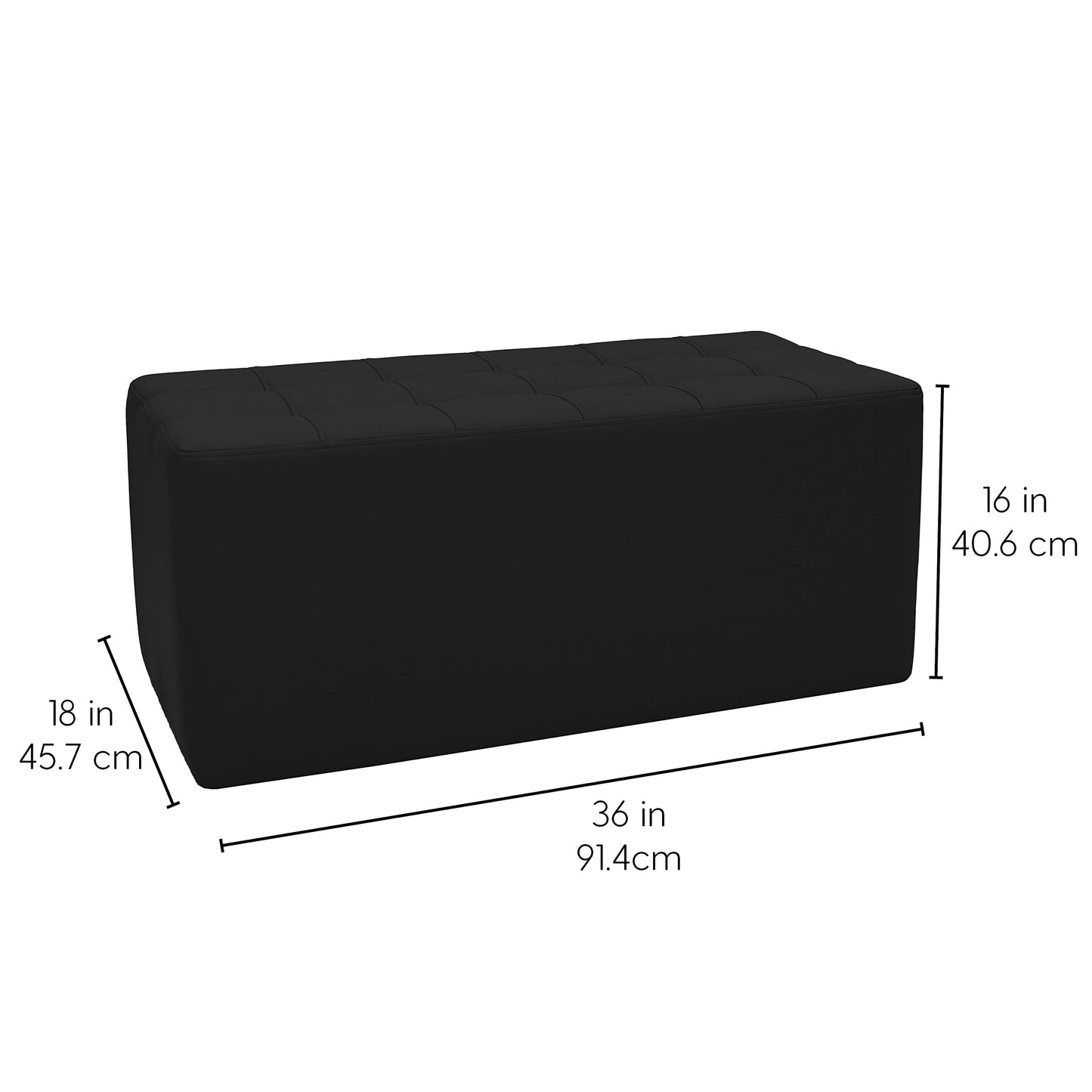 Factory Direct Partners Tufted Rectangle Accent Ottoman Bench Beautifully Upholstered Furniture for Modern Home, Office, Library or Waiting Area Seating, Footstool, Table Use - Black, 14046-BK