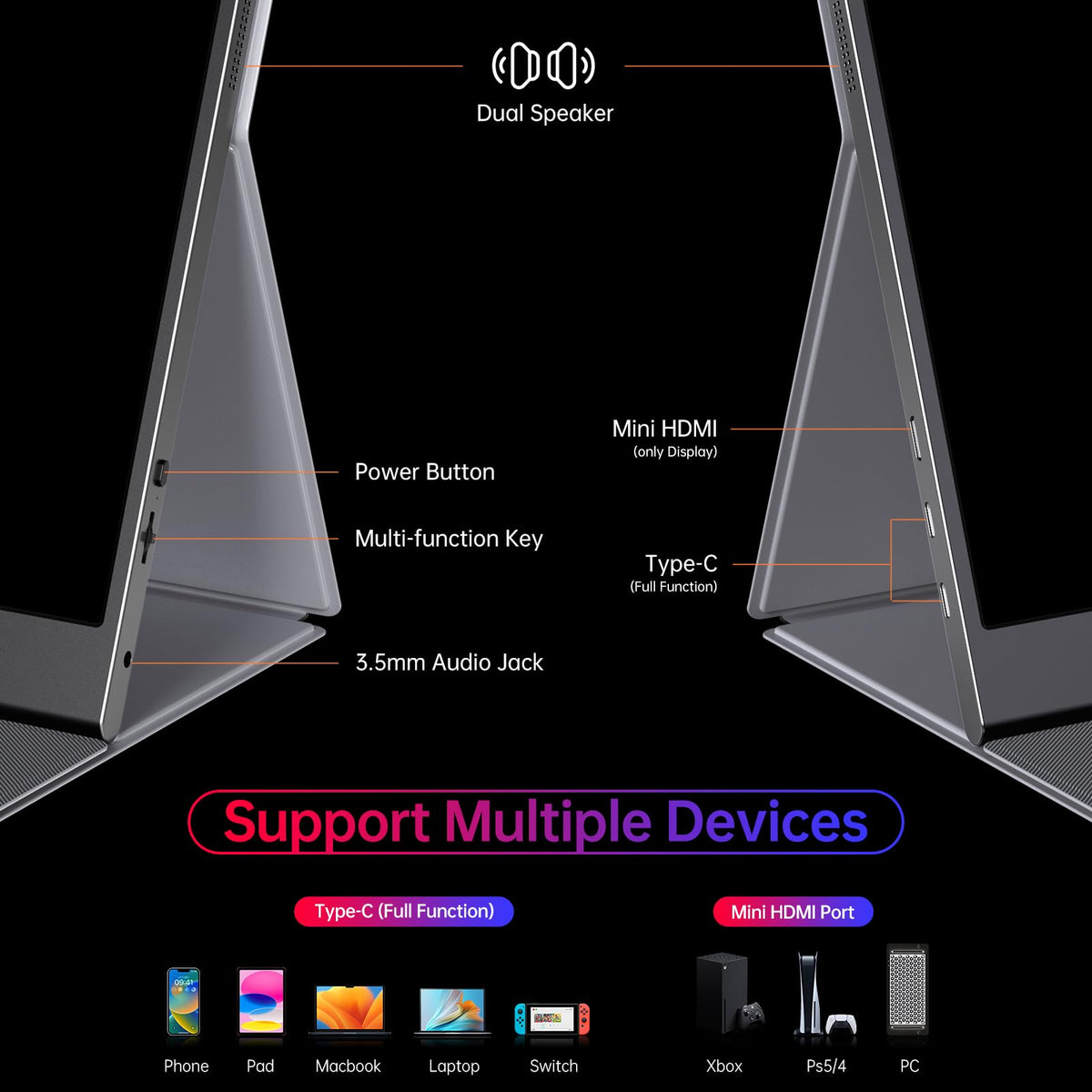 Anyuse 4K Portable Monitor 15.6" 3840x2160 UHD USB-C HDMI Laptop Monitor, 100% RGB IPS Computer Gaming Display HDR Travel Monitor w/Speakers & Smart Cover for Laptop Xbox PS5 Switch PC Phone