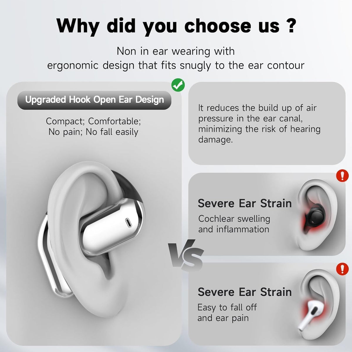 Open Ear Clip Wireless Earbuds Bone Conduction Headphones, Bluetooth 5.4，Built-in Mic, IPX7 Waterproof, LED Display Charging Case,Ear Hooks Ear Buds, Design for Running/Fitness/Office/Sport
