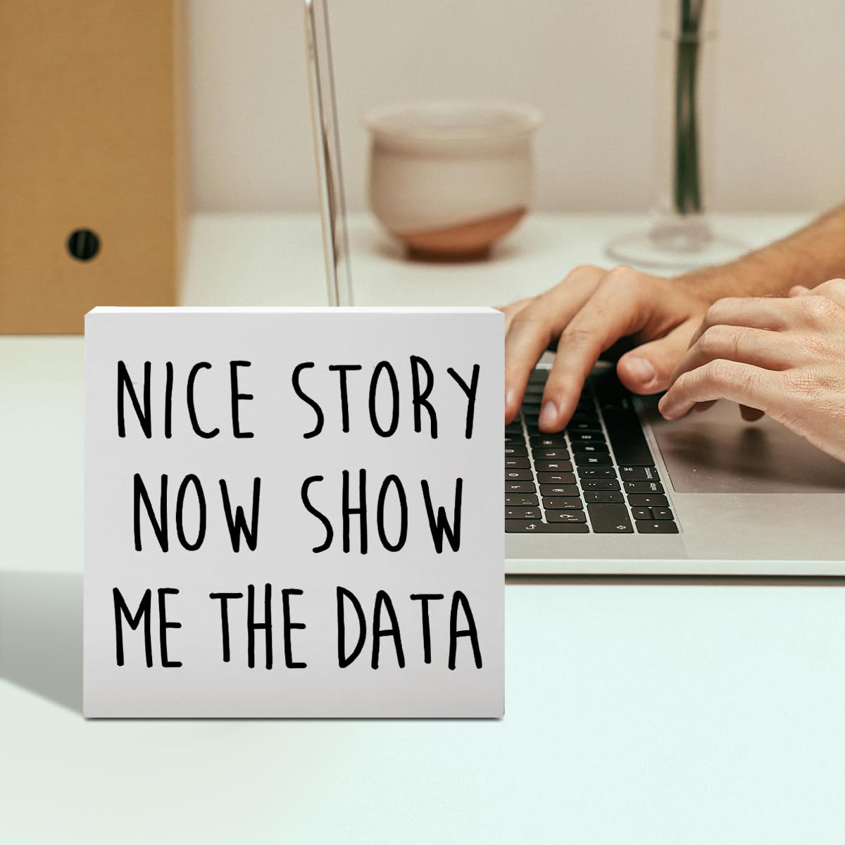 Funny Office Desk Decor, Home Office Decoration for Work Women Men Wooden Box Sign, Accountant CPA Finance Human Resources Office Gifts for HR Coworker Boss Leader Colleague Friend, Show Me The Data