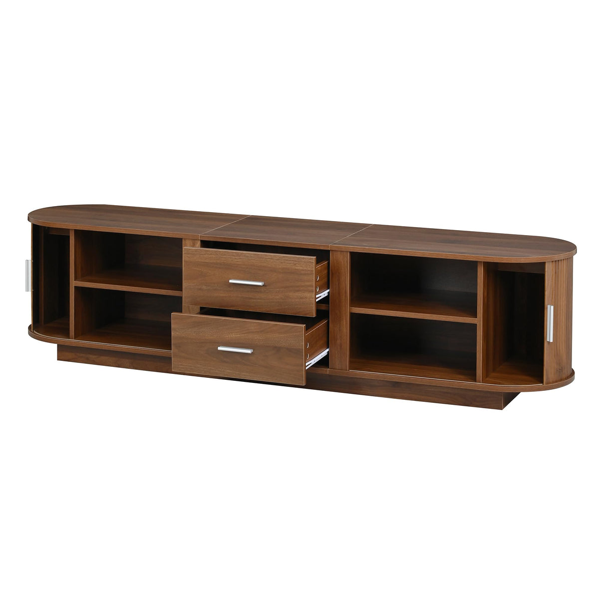 Merax 70.8" Fluted TV Stand for 65-70 Inch TVs, Modern Wood Entertainment Center with Sliding Doors, Storage Drawers, Rounded Corners, Easy-Clean Media Console Cabinet, Antique Brown
