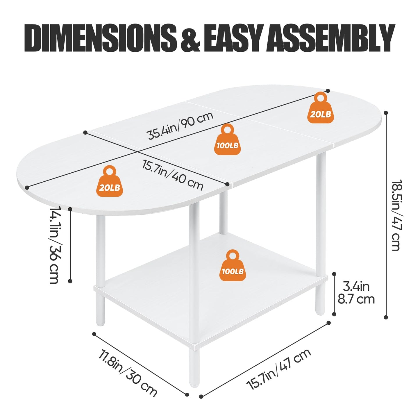White Coffee Tables for Living Room,Mid Century Oval Center Table with Storage Shelf and Wood Tabletop,2-Tier Modern Narrow Cocktail Tea Table for Small Space,Small Apartment