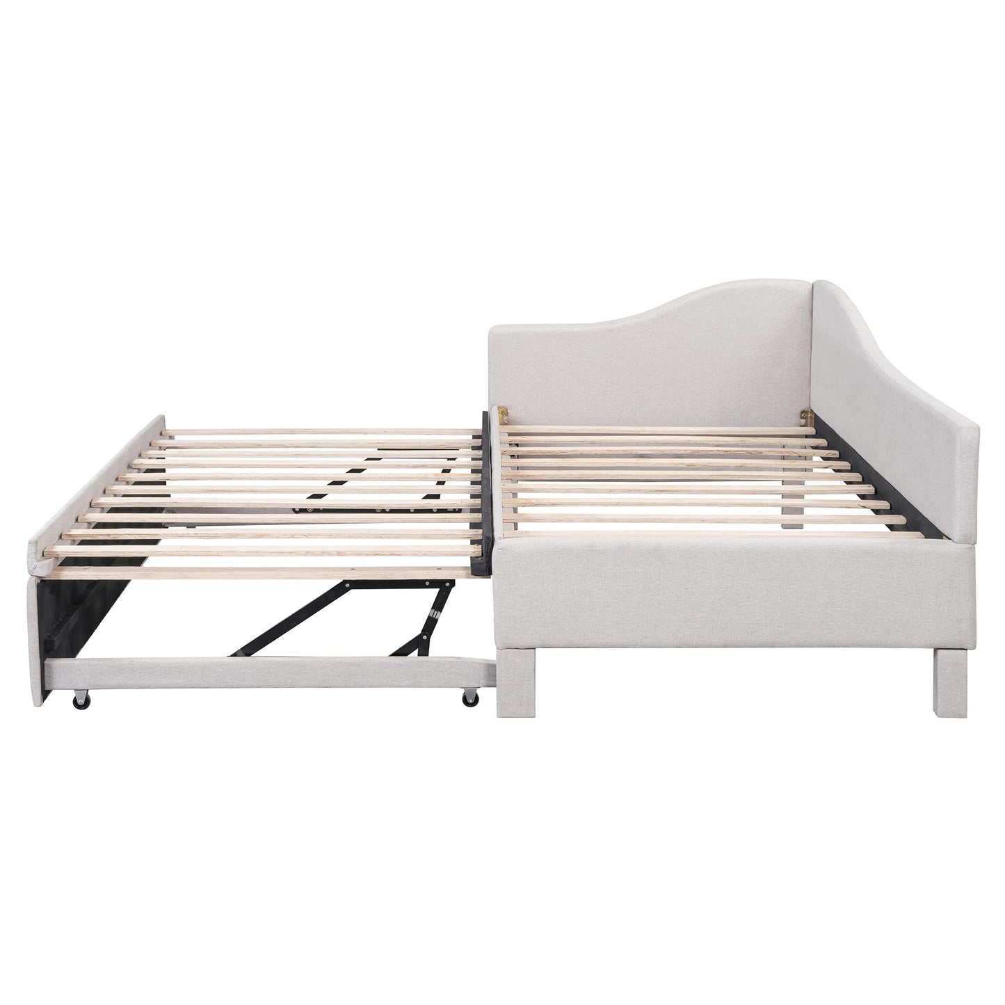 HECATEVIC Modern Linen Daybed with Trundle – Twin to King Size Convertible, No Box Spring Needed, Elegant Gray/Beige/Pink, for Living Room, Guest Room & Nursery