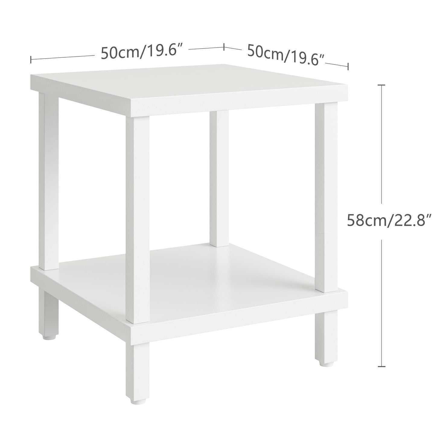 MMEOLUOOK Large End Table Square Side Table Modern Sofa Table 20 Inch Industrial Coffee Table NightStand with 2-Tier Storage Shelf for Living Room Bedroom White MLBZ06W