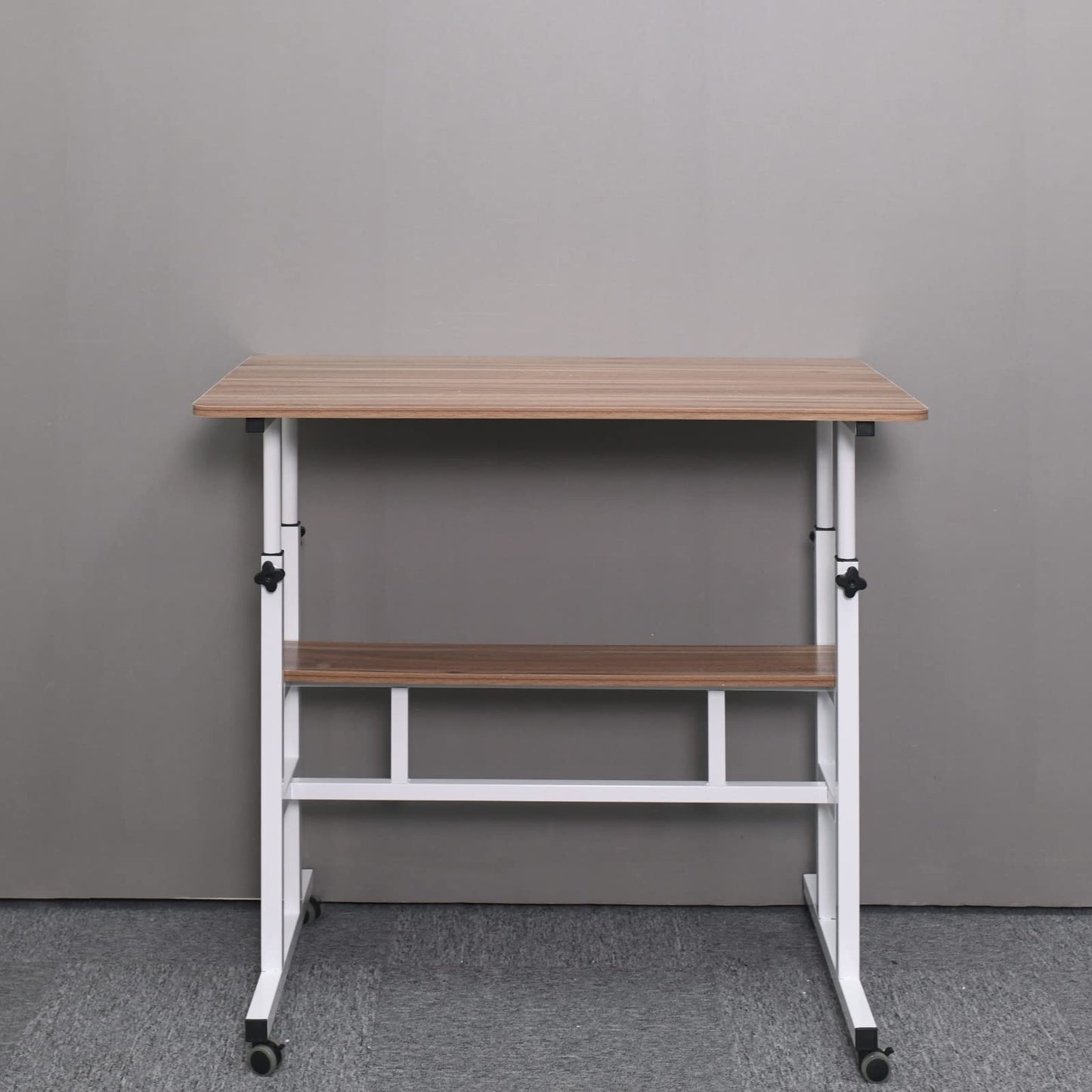 AIZ Mobile Standing Desk, Adjustable Computer Desk Rolling Laptop Cart on Wheels Home Office Computer Workstation, Portable Laptop Stand Tall Table for Standing or Sitting, Oak, 39.4" x 23.6"