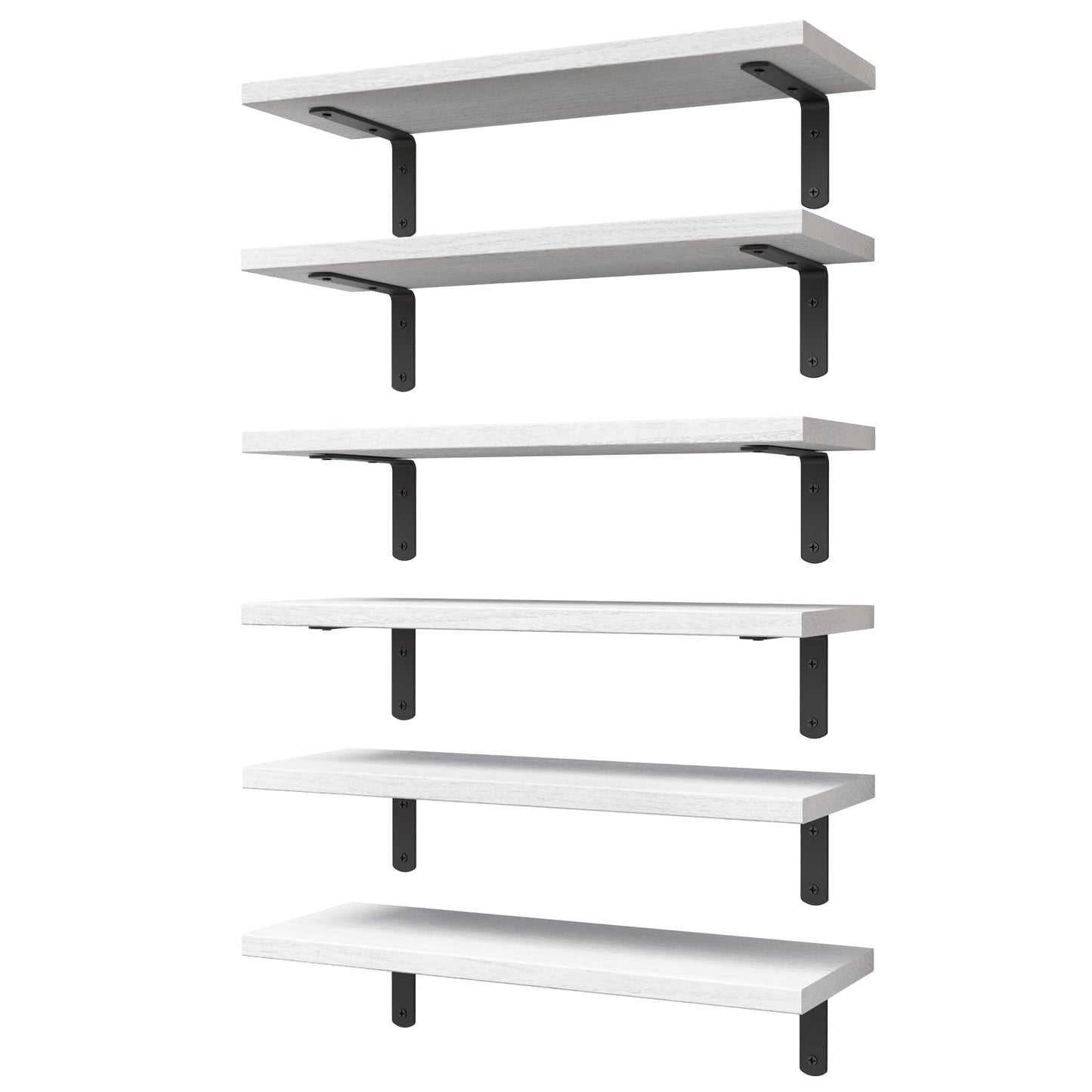 WOPITUES White Floating Shelves Set of 6,Wood for Bedroom,Modern Wall Decor,Bathroom Storage,Book Living Room[Upgraded]-White (HM011A)