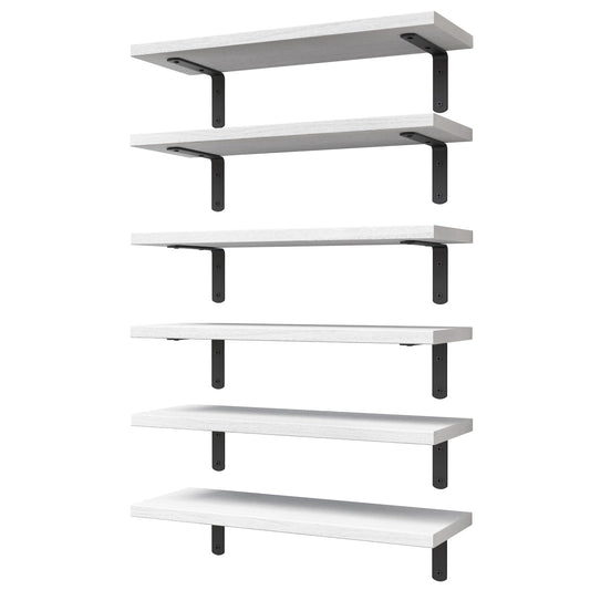 WOPITUES White Floating Shelves Set of 6,Wood for Bedroom,Modern Wall Decor,Bathroom Storage,Book Living Room[Upgraded]-White (HM011A)