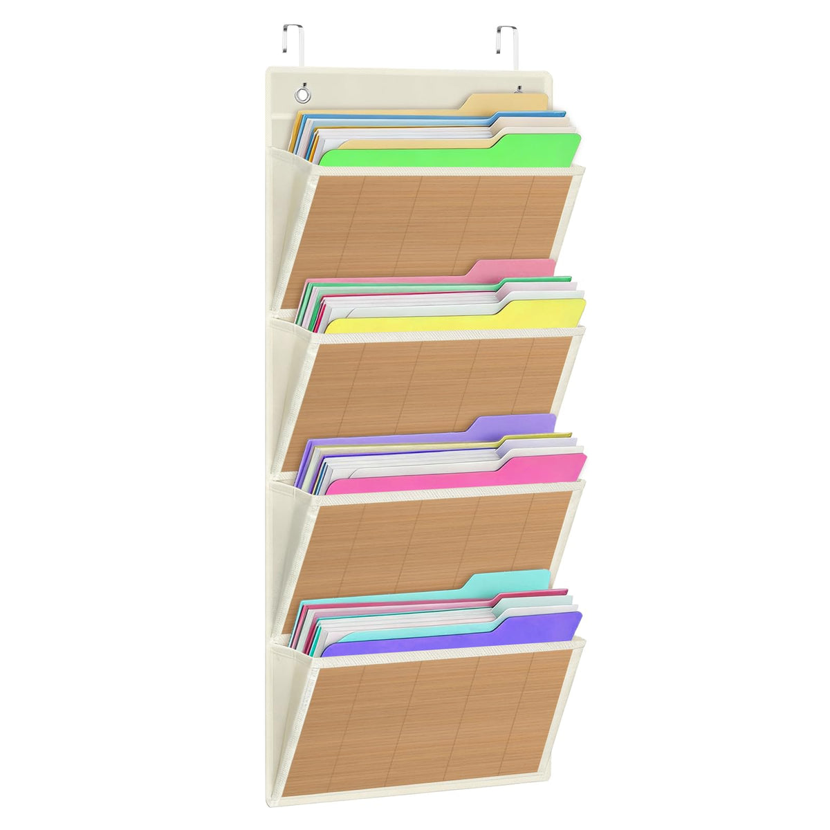 VERONLY Over the Door File Organizer - Hanging Wall Mounted File Folders Storage with 5 Extra Large Pockets for Home, 0ffice, Classroom,Chart Papers, Files, Letters,Planner, Documents (Beige)