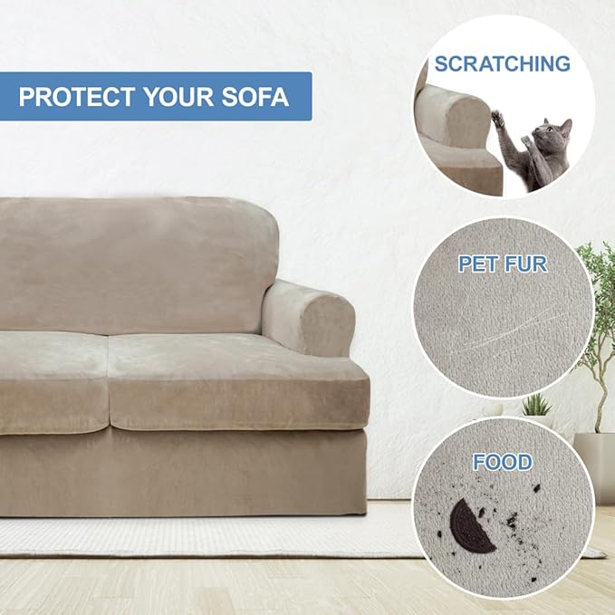 CUCRAF Cushion Sofa Cover 3 Piece Slipcovers, Soft Thick Velvet Couch Cover