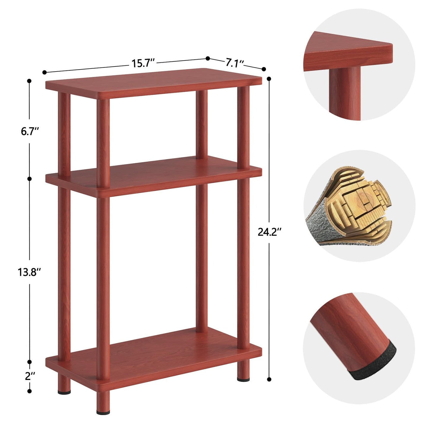 Apicizon 3 Tier End Table, Narrow Side Table with Storage Shelf, Bedroom, Living Room, Entryway, Farmhouse, Dark Brown