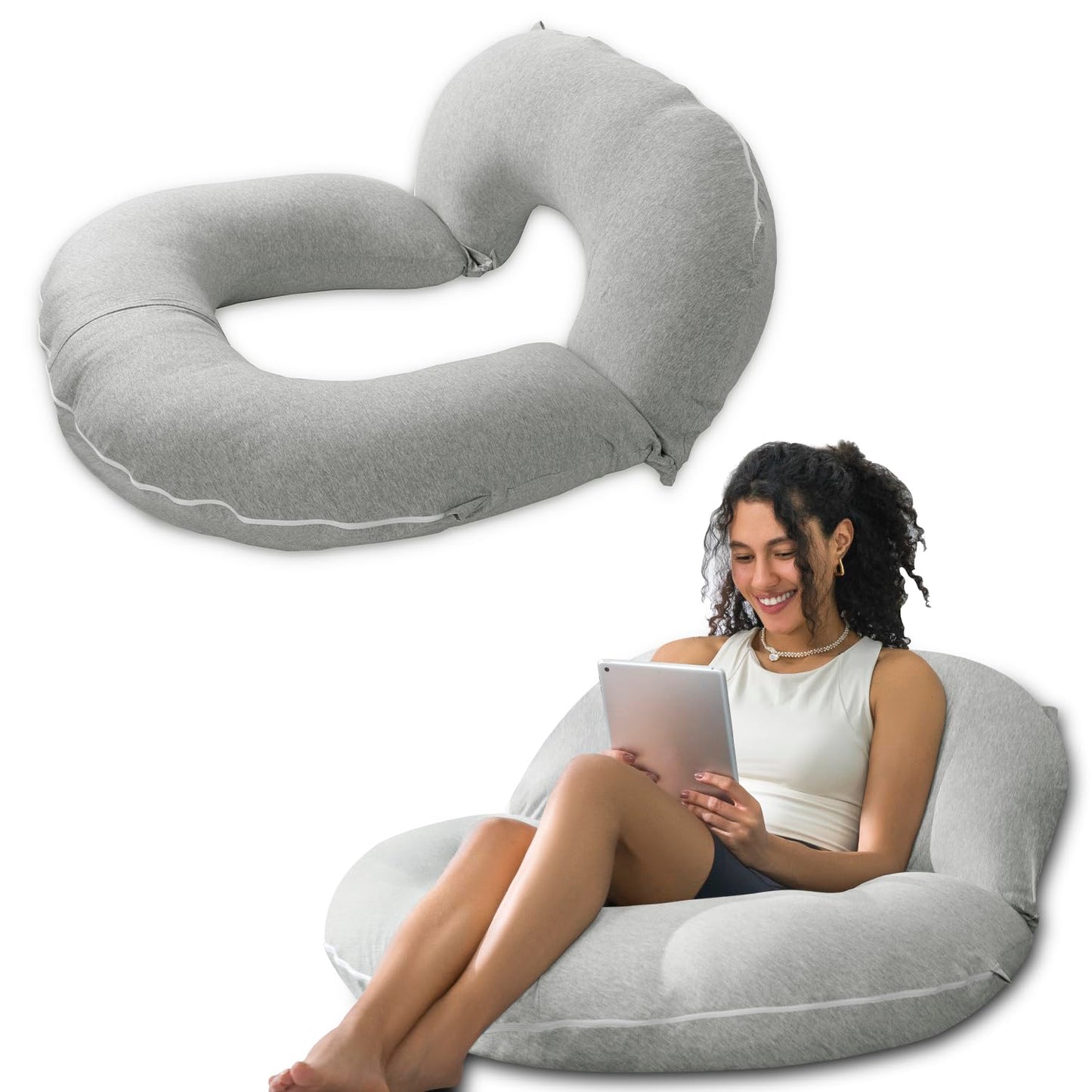 INSEN Reading Pillow, Back Pillow for Sitting in Bed and Couch, Gaming Pillow for Adults, Sit Up Support for Bed, Grey Jersey