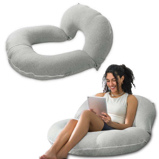 INSEN Reading Pillow, Back Pillow for Sitting in Bed and Couch, Gaming Pillow for Adults, Sit Up Support for Bed, Grey Jersey